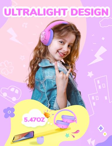 iClever 코드가 있는 아동용 헤드폰, 오버 이어 남아 여아 학교 여행용 | SafeSound Tech, 스테레오 사운드, 접이식, 조절 가능, 3.5mm 잭, 내구성, 학교용 경량 아동용 헤드폰, 핑크 글리터 - color: D-핑크 글리터