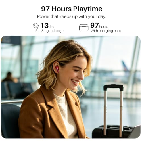 TOZO T20 Wireless Earbuds 97H Playtime, Wireless Charging LED Display Case | 10mm Deep Bass Sound, Dual Mic ENC Clear Calls, IPX8 Waterproof, Bluetooth 5.3, Comfortable Fit Ear Buds For Daily Use, Red - color: Red