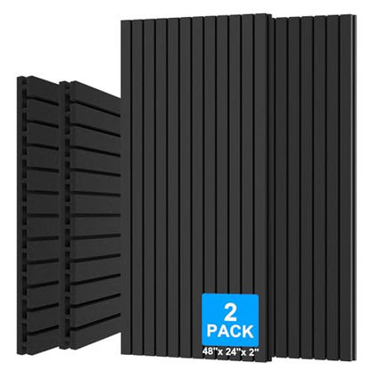 2 Pack Sound Proof Foam Panels for Walls, 48"×24"×2" Acoustic Foam Panels, High Density Black Sound Deadening Foam for Home Office Recoding Studio - color: 2Pack I-shaped