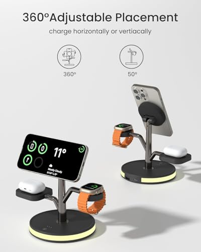 Wireless Charger, 3 in 1 Magnetic Charging Station for Apple Device | Fast Charging Tree-Shaped Stand with 20W Adapter, Qi-Certified Charger for iPhone 12-17 Series, Apple Watch, AirPods