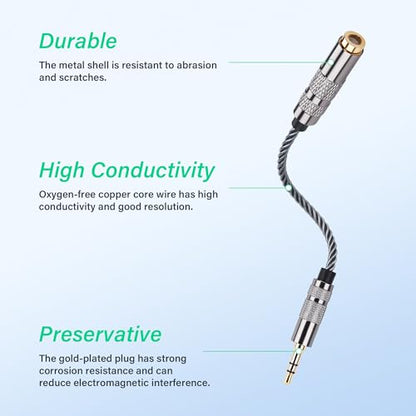 SinLoon 4.4mm Female to 3.5mm TRS Male Audio Adapter Cable, Gold Plated OFC Braided Converter, Balanced to Unbalanced for HiFi DAP Headphone Amplifier (Cool Grey)