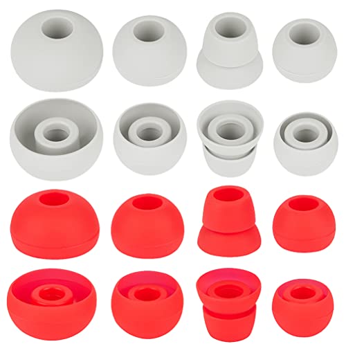 Replacement Silicone Earbud Tips - 8 Pairs (Red+Gray) Compatible with Beats by Dr Dre Powerbeats 1 2 3 Wireless Stereo Earphones