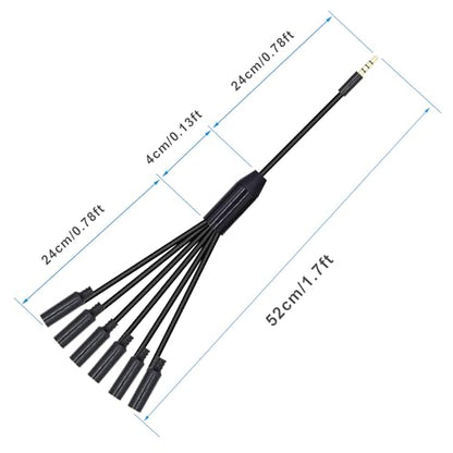 3.5mm Headphone Splitter 1 to 6-Ways 3.5mm (1/8") TRRS 4-Pole Gold Plated Male to 6-Female Stereo Jack Splitter Audio Cable for Headphone and Microphones(50cm/20in)
