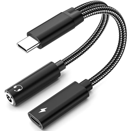 USB C to 3.5mm Headphone and Charger Adapter, 2 in 1 USB C to Aux Audio Adapter & 60W Fast Charging Dongle Compatible with iPhone 17Pro Max/16/15, Galaxy S25/S24/S23/S23FE, Pixel 9/8, iPad Pro - color: Black