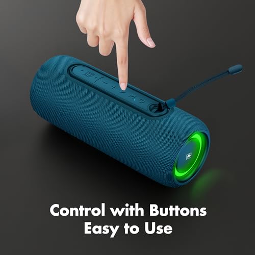 Fisher Portable Bluetooth Speakers IPX5 Waterproof Speaker, 14W Peak Power | Stereo Bluetooth Speaker, RGB Lights, TWS, BT 5.3, Built-in Mic, Hands Free Calling Speakers Bluetooth Wireless, Use Anywhere - color: Navy Blue