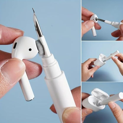 3-in-1 Earbud Cleaning Pen for AirPods Pro 1 2 3, AirPods Cleaner Pen with Metal Tip, Soft Brush and Flocking Sponge for Charging Cases, Wireless Earphones, Phones, Keyboards and Electronics, White