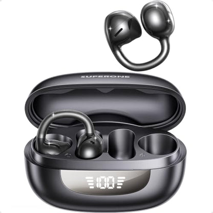 SUPERONE Open Ear Clip-On Earbuds with Air Cushion & Digital LED Display | Earbuds Wireless Bluetooth 6.0, 42H Playtime Clip On Headphones, IPX5 Sweatproof Clip On Earbuds for Running Cycling Workout