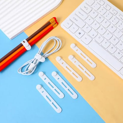 60 Pc Data Cable Organizer Ty,Silicone Cable Ty Reusable,White | Cables Organizer Tie, for Cord Management, Earphone Charger Computer, 3.15 x 0.4 x 0.2 Inch