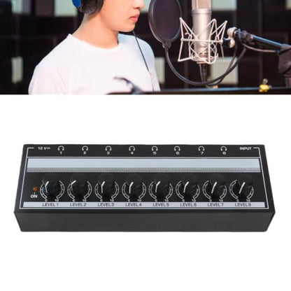 Headphone Amplifier, Stereo Headphone Amplifier Clear Sound Metal 100 to 240V Compact 8 Output and 1 Input Channels Sturdy for Stage