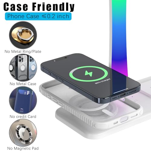 Headphone Stand with Wireless Charger,Gaming Headset Stand with RGB Light Mode,for iPhone17/16/15/14,Gifts for Gamers & Music Lover (White) - color: White