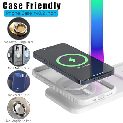 Headphone Stand with Wireless Charger,Gaming Headset Stand with RGB Light Mode,for iPhone17/16/15/14,Gifts for Gamers & Music Lover (White) - color: White