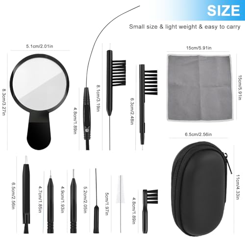 WXJ13 Hearing Aid Cleaning Kit, 13 Pieces, Includes Nylon Brushes, Magnifier, Ventilation Rod, Screwdriver, Case for Headphones, Earplugs, Mobile Phone Charging Holes