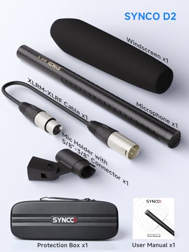 SYNCO Shotgun Microphone D2 Hyper Cardioid XLR Condenser Mic | Rode Shotgun Mic, Directional Condenser Audio Recording Pickup, for DSLR Cameras, Film Interview, ENG/EFP Video Creators