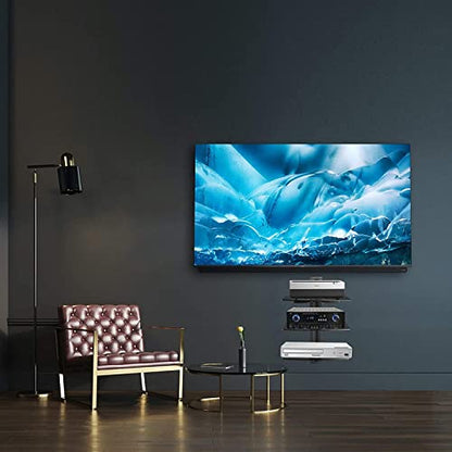 DVD Floating Shelf, Glass TV Wall Mount with Shelf for DVD Player / PS4 / Cable Boxes / Game Consoles / Sky Box / TV Accessories, Media Shelf, Flat Black Wall Mount Bracket, AV Shelves, 3 Tiers CS303B - size: 3 Shelves