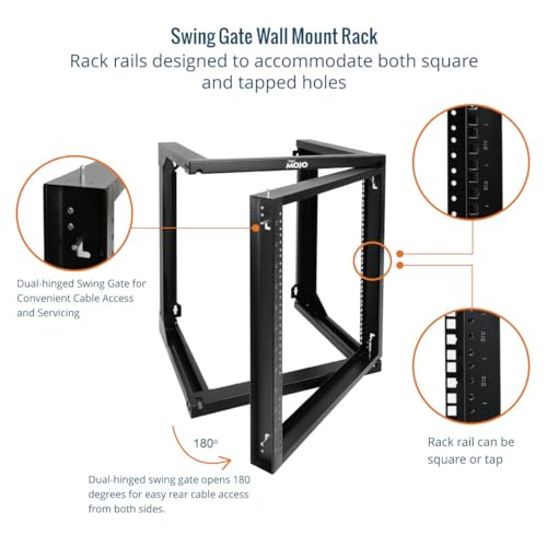 Tecmojo 12U Wall Mount Server Rack, Open Frame Network Rack for 19" Computer/AV/Data/IT/Media Equipment, 18" Depth, 16" Apart Mounting Holes, Swing Gate, Square and Tapped Holes - size: 12U/18" Depth (New)
