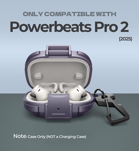 Dexnor for Beats Powerbeats Pro 2 Case with Drop-Proof Lock, Shockproof Rugged Bumper Cases Protective Cover with Carabiner & Keyring & Cleaner Kit for Powerbeats Pro 2 (2025) Purple - color: Purple
