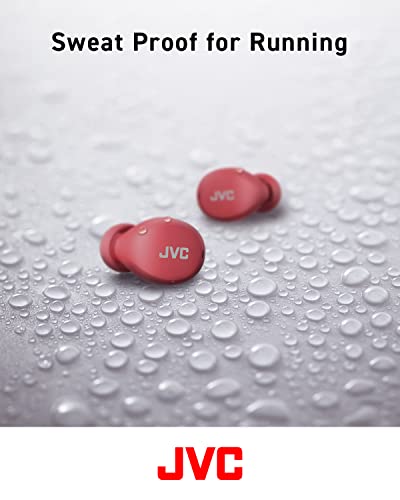 JVC Compact and Lightweight Gumy Mini True Wireless Earbuds Headphones, Long Battery Life (up to 23 Hours), Sound with Neodymium Magnet Driver, Water Resistance (IPX4) - HAA6TR (Red) - color: Red, size: Compact