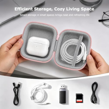 Earbud Case for AirPods & Wireless Earbuds, PU Leather EVA Hard Shell Headphone Case with Mesh Pocket, Cable Organizer Bag with Carabiner, Shockproof Travel Storage Case, Light Pink - color: A-Light Pink