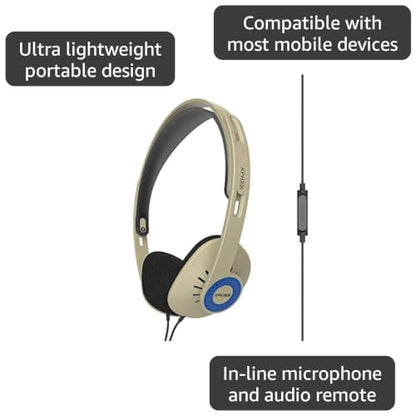Koss KPH30i Retro Style On-Ear Headphones, Rhythm Beige, Microphone, Wired | In-Line Microphone and Touch Remote Control, D-Profile Design, 3.5mm Jack - color: Rhythm Beige