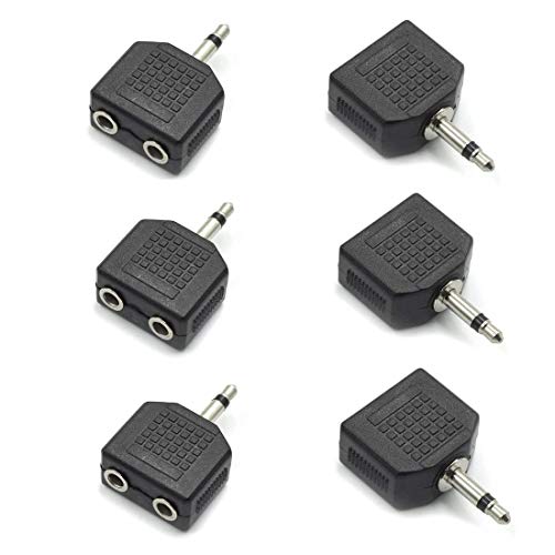 3.5mm Mono Male to Dual 3.5mm Female Mono Audio Y Splitter Microphone Converter Headphone Adapter Connector - 6 Pcs