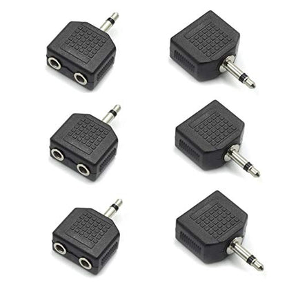 3.5mm Mono Male to Dual 3.5mm Female Mono Audio Y Splitter Microphone Converter Headphone Adapter Connector - 6 Pcs