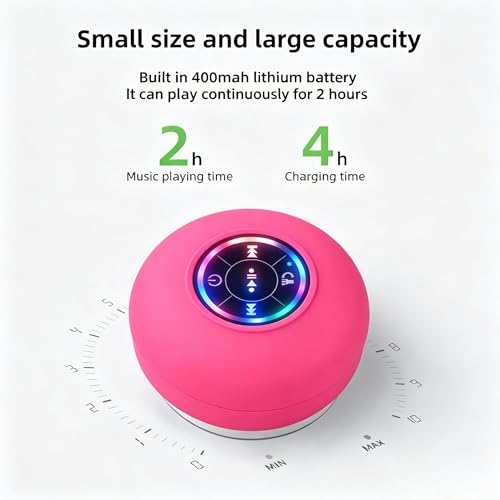 Mini Bluetooth Shower Speaker Pink, Silicone Suction Cup Portable Speaker with LED Lights, IPX4 Waterproof, Built in Mic, for Bathroom Kitchen Outdoors, Ideal Gifts (Pink) - color: Red