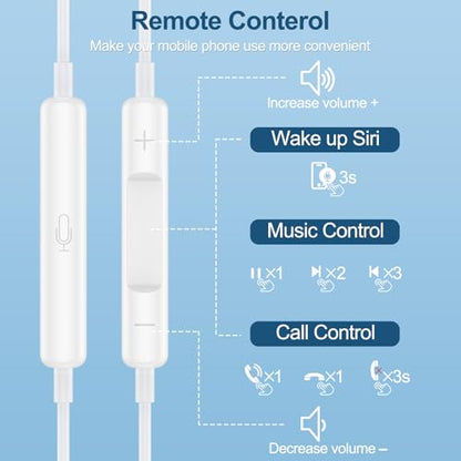 USB C Headphones Wired USB C Earbuds in-Ear Plugs for iPhone 17E/17 Pro Max - color: White