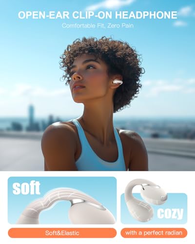 Jzones Open Ear Clip Wireless Earbuds Bluetooth 5.4, Lightweight Comfort Sports Bone Conduction Headphones Built-in Mic for Clear Audio, Stable Fit Earphones 24H Play-Beige - color: Beige