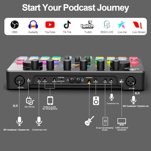 Podcast Equipment Bundle for 4, All-in-One Audio Mixer with Dynamic Micophones Noise Reduction for Live Streaming/Recording/Singing，PC,Smartphone，TikTok M100 3rd