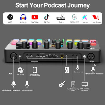 Podcast Equipment Bundle for 4, All-in-One Audio Mixer with Dynamic Micophones Noise Reduction for Live Streaming/Recording/Singing，PC,Smartphone，TikTok M100 3rd