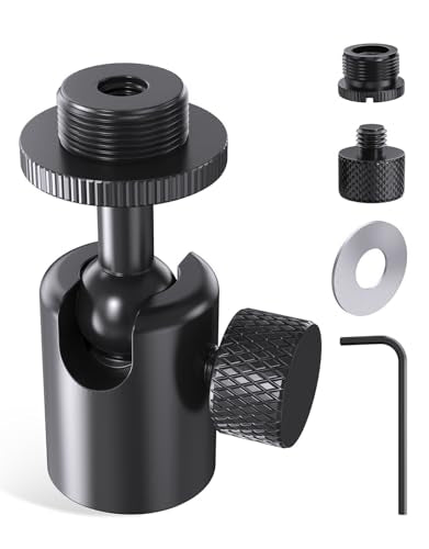 Ball and Socket Head Mic Adapter, All-Metal, 360° Swivel, 5/8 & 3/8 Threads | Ball Joint Secure Lock for Mic Angle Adjustment, Universal Fit for Mic Stand, Durable Metal, Compact Mini Design, Easy Mount