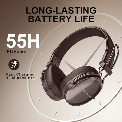 Active Noise Cancellation Wireless Bluetooth On-Ear Headphones:with - Hi Res Sound Up to 55H Battery Life, Lightweight, Comfortable, Foldable Design, for Home Office Travel, Dark Brown - color: Dark brown
