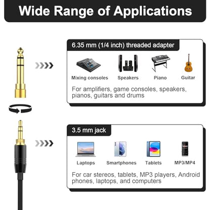 QC45 Coiled Audio Cable Compatible with Bose QuietComfort, QuietComfort Ultra, QC45, QC35, QC35 II, QC25, NC700 Headphones 2.5mm to 3.5mm Aux Cord with 6.35mm Adapter, 4ft-16ft (Black)