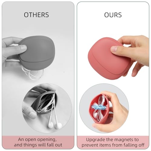 4 Pack Magnet Silicone Bags for AirPods, Wired/Wireless Earbuds, Headphones - Tech Pouch Organizer for Charging Case, Travel Storage Cover for AirPods 1/2/3/4/Pro, 2Red+2Green