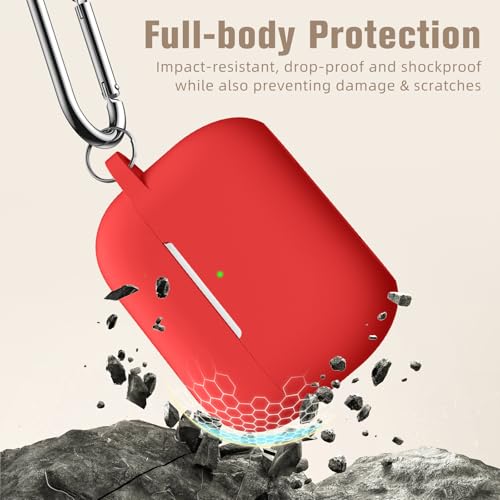 Hamile Compatible with AirPods Pro Case Protective Silicone Airpod Case Shockproof Cover Skin for Apple Airpod Pro 2019 Charging Case, with Keychain, Red - color: 5-Red