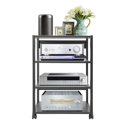 4-Tier AV Stand, Audio Video Media Rack with Lockable Wheels, 88 Lbs Capacity Audio Rack Shelf for Record Player, Stereo Receiver, Living Room, Black (4-Tier) - size: 4-Tier