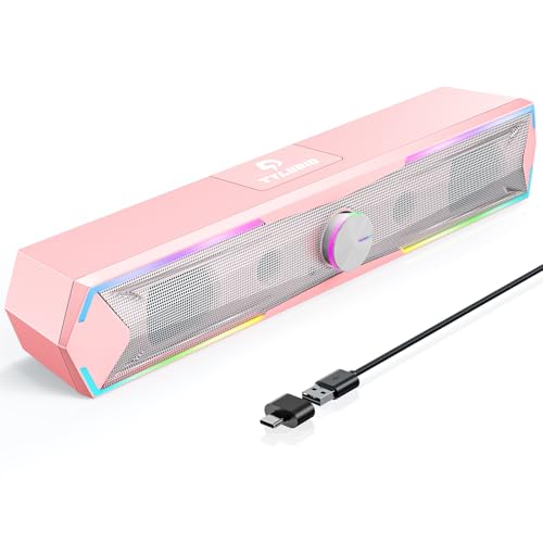 Tylubio Computer Speakers for Pc Desktop with Clear Sound, Flowing LED PC Speaker for Computer Desktop Laptop Monitor, Bluetooth & USB Input - Pink