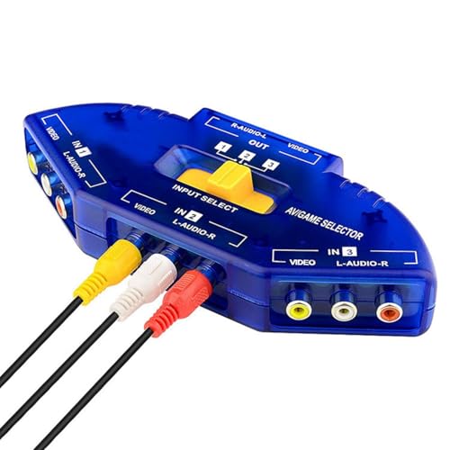 3Way Video Video Switches Video Splitter Box for Connecting 3Devices to Tvs with Video Cable Stereo Music Video Splitter - color: Black