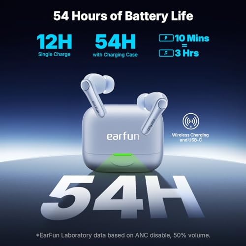 EarFun Air Pro 4+ Adaptive Noise Cancelling Wireless Earbuds, Dual Drivers | Qualcomm aptX Lossless, Translation Earbuds, Snapdragon Sound, 6 Mics AI Calls, Hi-Res Sound, LDAC, Bluetooth 6.0, 54H, Blue - color: Blue
