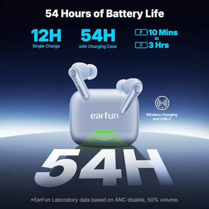 EarFun Air Pro 4+ Adaptive Noise Cancelling Wireless Earbuds, Dual Drivers | Qualcomm aptX Lossless, Translation Earbuds, Snapdragon Sound, 6 Mics AI Calls, Hi-Res Sound, LDAC, Bluetooth 6.0, 54H, Blue - color: Blue