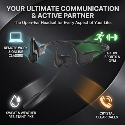 Bluetooth Headset, Over Ear Bluetooth Bone Conduction Headset with Mic,Noise Cancelling Wireless Headset with Mute Button, for for Truckers Meeting, Home Office,Driving (Black) - color: Black
