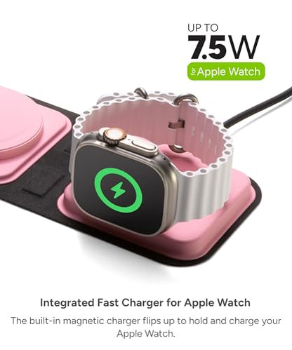 Mophie 3-in-1 Travel Charger with MagSafe - Portable Wireless Charging Hub, Compatible w/iPhone 17/16/15/14/13/12 Series, Apple Watch Series 11 to 1 & Ultra, AirPods Pro/3rd Gen, Cherry Blossom Pink - color: Cherry Blossom Pink, style: Gen 2