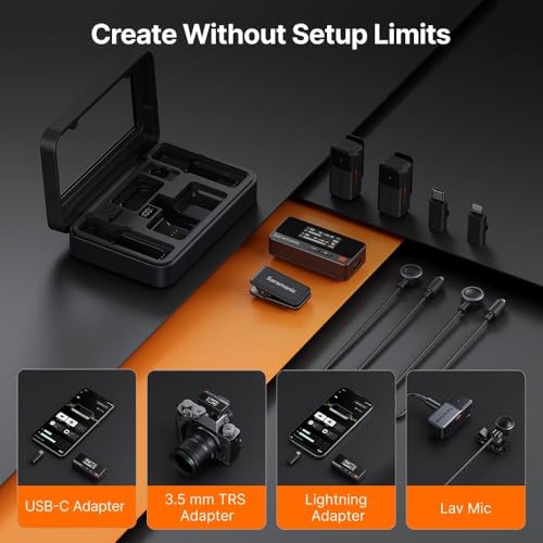 Saramonic Air Wireless Microphone for iPhone/Camera/Android, 11g Ultralight, 48kHz/24-bit,120dB Max SPL, 2 Lavalier Microphones, 300m Range, Noise Cancelling, Vlog, Streaming - color: Combo (USB C+Lightning RX+Lavalier Microphone)