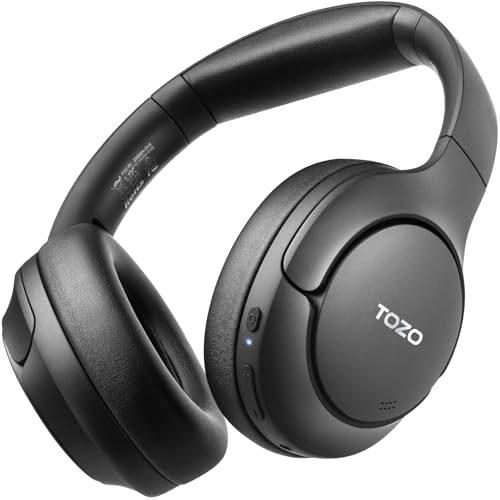 TOZO Hybrid Active Noise Cancelling Headphones, Hi Res Audio | Wireless Over Ear Bluetooth Headset, 60H Playtime, Custom EQ via App Deep Bass Comfort Fit Ear Cups, for Home Office Travel - color: Black