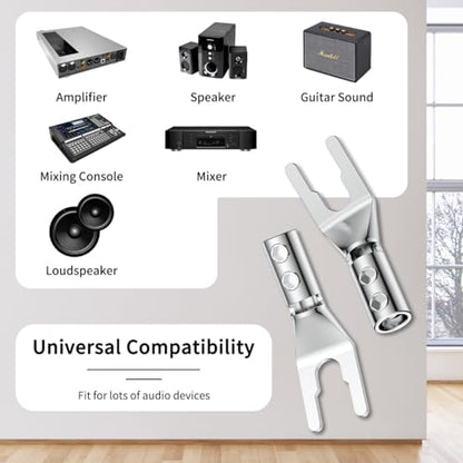4PCS Spade Connector,45 Degree Pure Copper Audio Fork Y Spade Plug DIY with Heat Shrink Tubing and Hex Wrench,Double Screw Locking Speaker Cable Plug for Speaker Cables(Rhodium Plated) - color: Rhodium Plated with Heat Shrink Tube