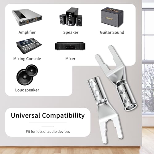 4PCS Spade Connector,45 Degree Pure Copper Audio Fork Y Spade Plug DIY with Heat Shrink Tubing and Hex Wrench,Double Screw Locking Speaker Cable Plug for Speaker Cables(Rhodium Plated) - color: Rhodium Plated with Heat Shrink Tube