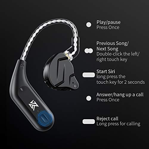 KZ AZ09 Bluetooth 5.2 IPV5 Waterproof Noise Reduction Bluetooth Module Upgrade Cable Ear Hook for ZST/ZSTX/ZS10/AS06/AS10/BA10/ZSR/ES4(B pin) - color: AZ09-B,Black