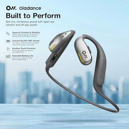 Oladance OWS Sports True Wireless Open-Ear Headphones, IPX8, 15H Playtime | Multi-Point Connectivity, Bluetooth 5.3, Durable Neckband, Virtual Bass 2.0, Liquid Silicone, Amplifier Chip - color: Silver