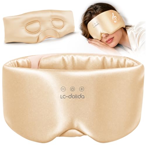 LC-dolida 3D Silk Bluetooth Sleep Mask, Mulberry Silk Sleep Mask with Bluetooth Headphones, Bluetooth Eye Sleep Mask for Side Sleepers, Total Blackout Bluetooth Eye Mask for Women Men, Champagne - color: Champagne