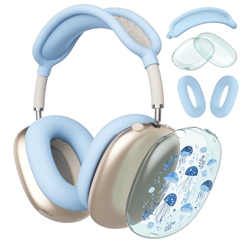 Cute Sea Jellyfish Clear Case for Airpods Max Headphones Cartoon Ocean Soft TPU Ear Cups Cover Anti-Scratch Silicone Ear Pad Protective Case Unique Headband Cover for Apple Airpods Max - color: Jellyfish 03
